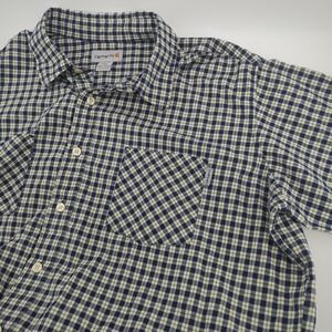 Carhartt Mens Shirt Blue White Plaid‎ Button Up Chest Pockets Short Sleeve 2XL